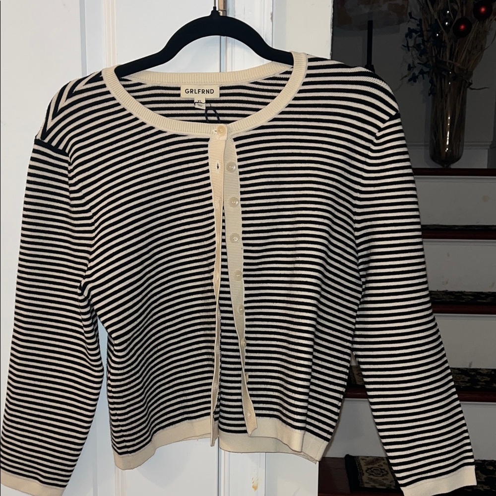 GRLFRND Striped Black and Cream Cardigan